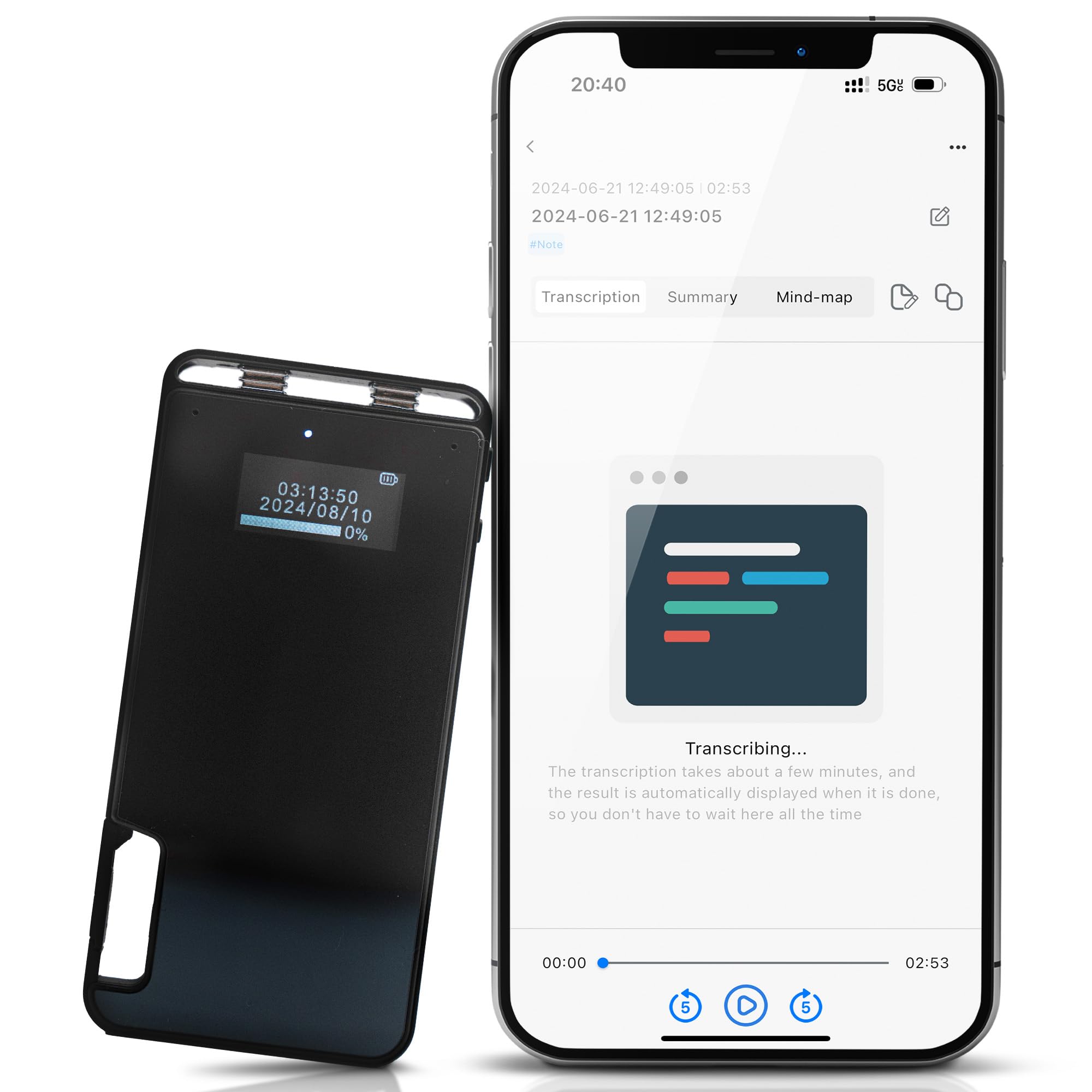 TCTEC 128GB Smart Voice Recorder AI Transcription Recorder Smart AI Summary Audio to Text Function Noise Reduction Audio Recording Device for Meeting Lecture Interview.