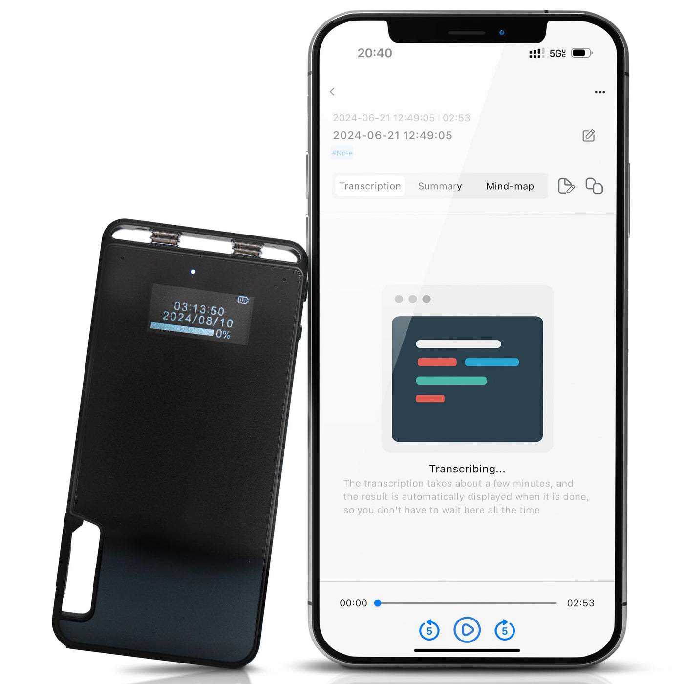 TCTEC 128GB Smart Voice Recorder AI Transcription Recorder Smart AI Summary Audio to Text Function Noise Reduction Audio Recording Device for Meeting Lecture Interview.